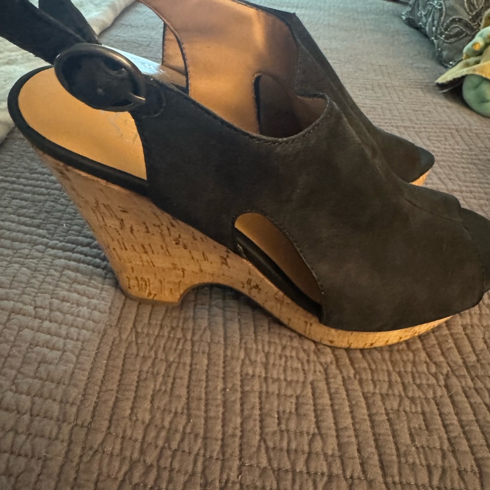 Franco Sarto Black Wedge Sandals with Peep-Toe Design